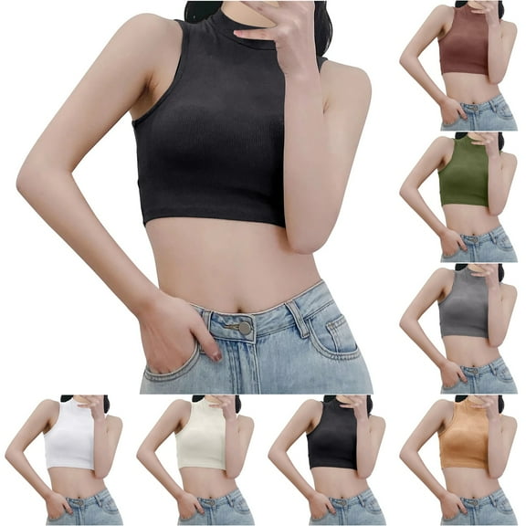 Up to 50% off! Kmdttou Women's Solid Color Matching Slim Bottom Suspender With Round Neck Fashion Layering Slim Trendy Cool Tops