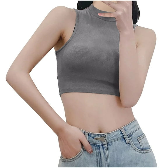 Up to 50% off! Kmdttou Women's Solid Color Matching Slim Bottom Suspender With Round Neck Fashion Layering Slim Trendy Cool Tops