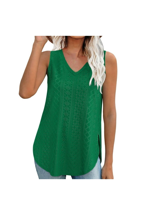 Up to&nbsp;50%&nbsp;off！ Kmdttou Women's Summer Casual Solid Color V Neck Sleeveness Tops Loose Thank Blouses Fashion Layering Slim Trendy Cool Tops