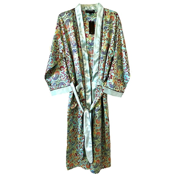 Up2date Fashion Women's Paisley Print Satin Robes in Aqua Paisley Print, Style Gwnf-18