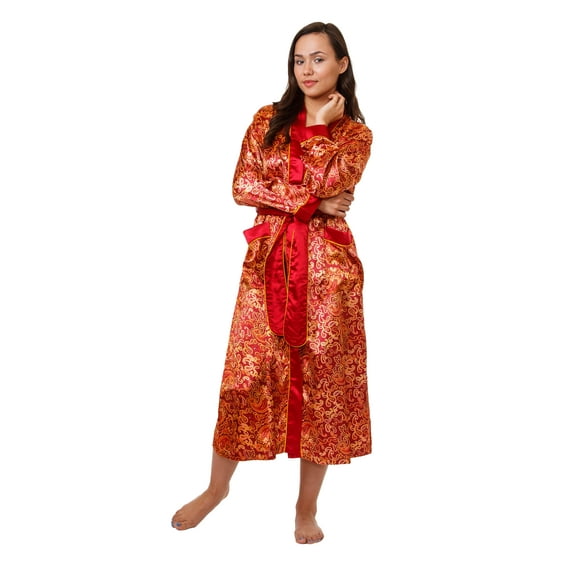 Up2date Fashion Women's Paisley Print Satin Robes in Burgundy Color, Style Gwnf-18