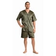 thumbnail image 1 of Up2date Fashion Pajamas Set Mens Silk Satin Long Sleeve Loungewear Two-Piece Sleepwear Button-Down Pj with Full Pants, 1 of 5