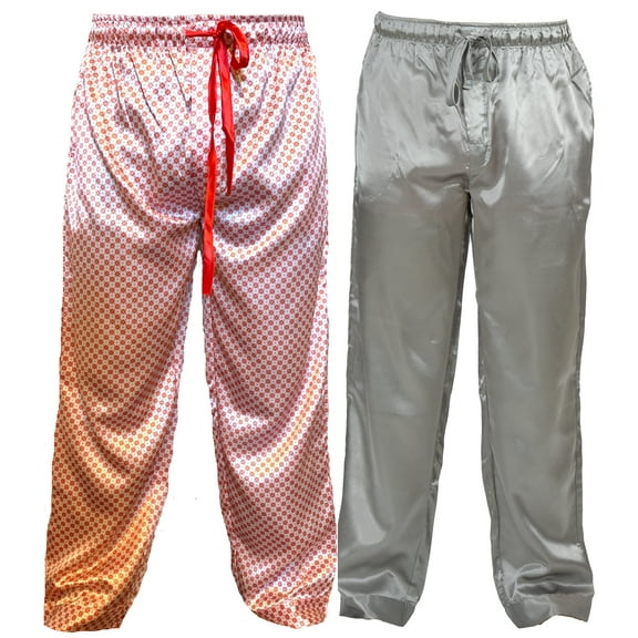 Up2date Fashion's Men's Satin Lounge Pants 2-Piece Multi-Color Combo in Siver and Red