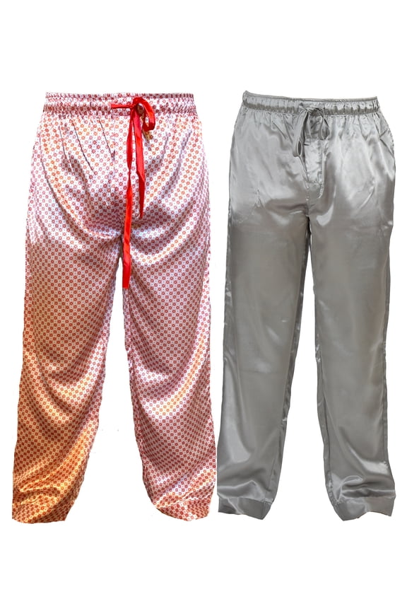 's Men's Satin Lounge Pants 2-Piece Multi-Color Combo in Siver and Red