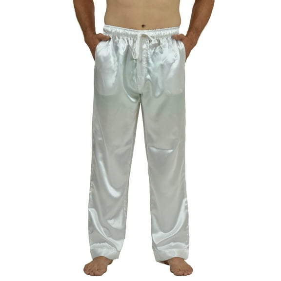 Up2date Fashion's Men's Satin Lounge Pants, White, Large