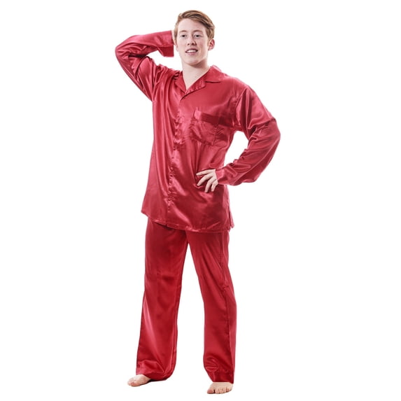 Up2date Fashion Pajamas Set Mens Silky Satin Pajamas Long Sleeve Loungewear 2-Piece Sleepwear Button-Down PJ with Long Pants