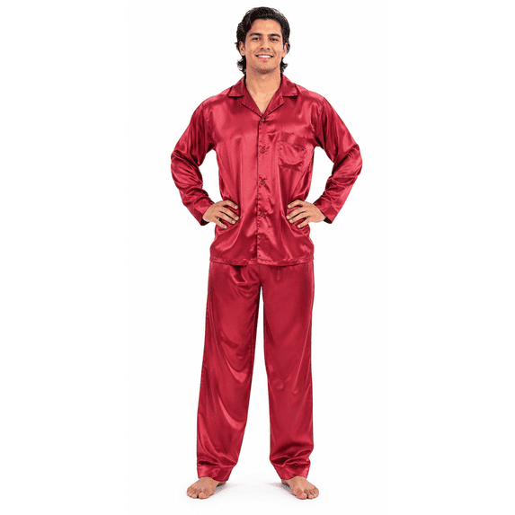 Up2date Fashion Pajamas Set Mens Silky Satin Pajamas Long Sleeve Loungewear 2-Piece Sleepwear Button-Down PJ with Long Pants