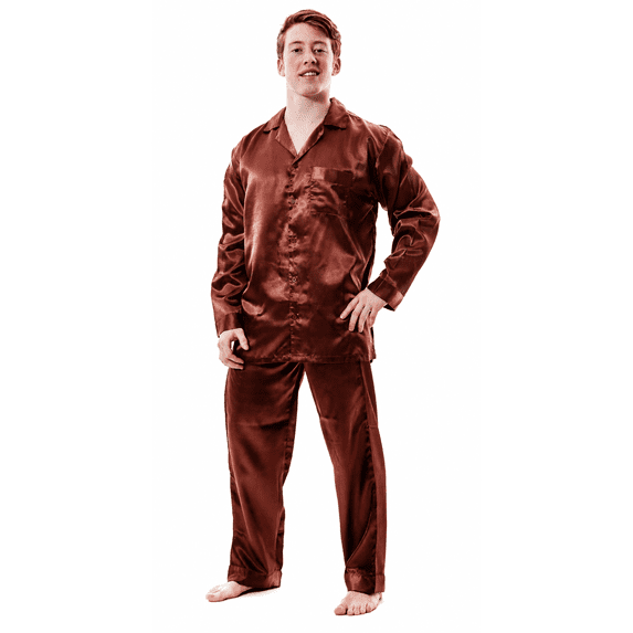 Up2date Fashion Pajamas Set Mens Silky Satin Pajamas Long Sleeve Loungewear 2-Piece Sleepwear Button-Down PJ with Long Pants