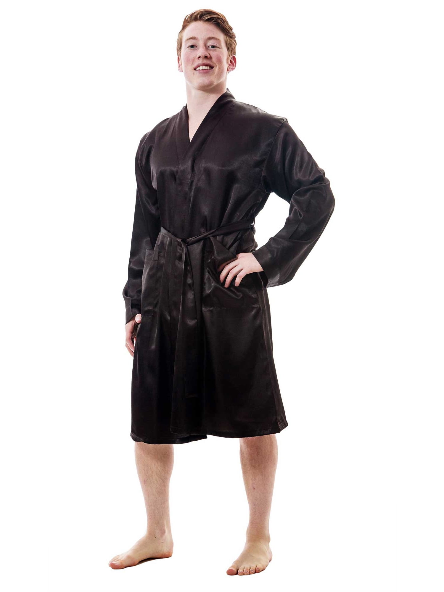 Lotus Linen Mens Plush Hooded Robe - Long Fleece Spa Bathrobe