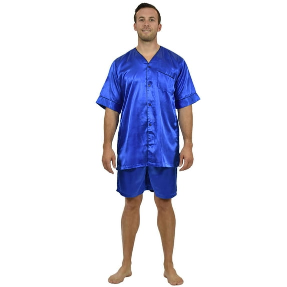 Up2date Fashion's Men's Satin Short-Sleeve V-Neck Pajama Set with Shorts