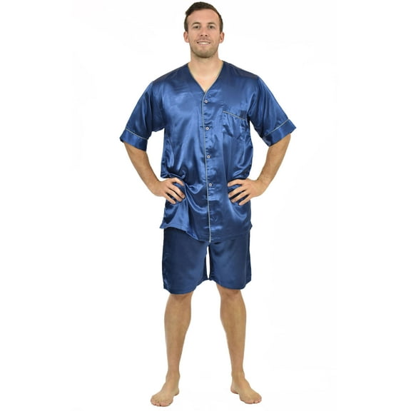 Up2date Fashion's Men's Satin Short-Sleeve V-Neck Pajama Set with Shorts