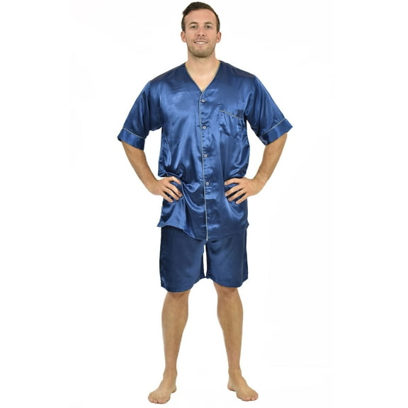 Up2date Fashion's Men's Satin Short-Sleeve V-Neck Pajama Set with Shorts