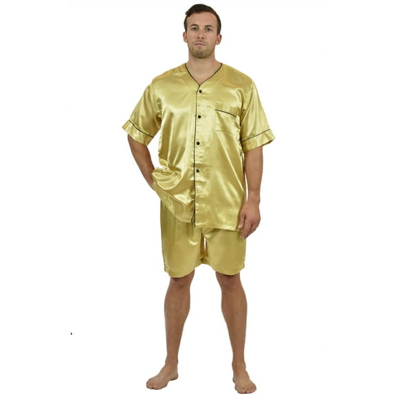 Up2date Fashion's Men's Satin Short-Sleeve V-Neck Pajama Set with Shorts