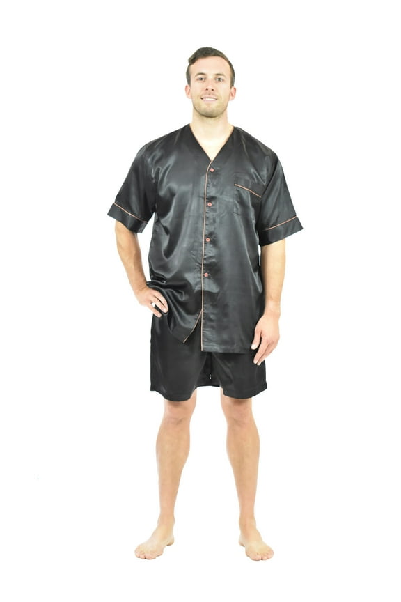 's Men's Satin Short-Sleeve V-Neck Pajama Set with Shorts
