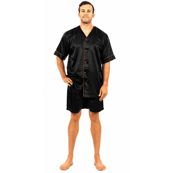 Up2date Fashion Men Satin Silk Pajamas Sets Short Sleeve Sleepwear Button-Down PJs Sets Two-Pieces Loungewear with Pockets