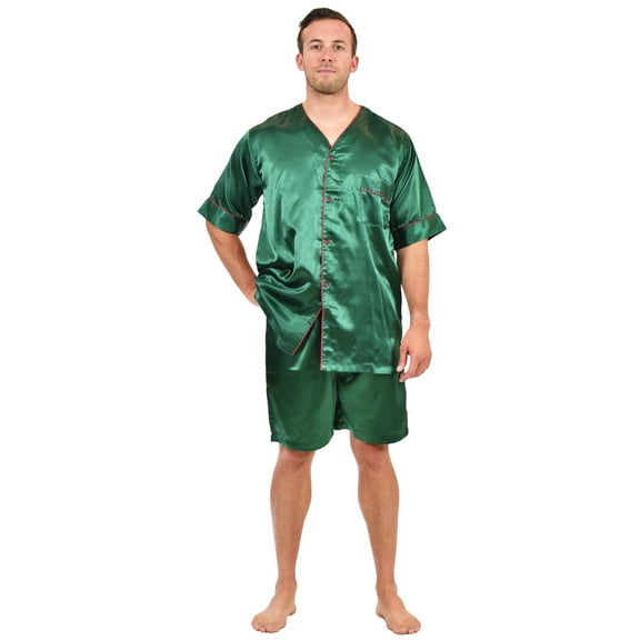 Up2date Fashion's Men's Satin Short-Sleeve V-Neck Pajama Set with Shorts