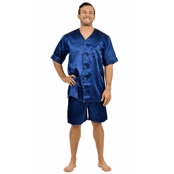 Up2date Fashion Men Satin Silk Pajamas Sets Short Sleeve Sleepwear Button-Down PJs Sets Two-Pieces Loungewear with Pockets