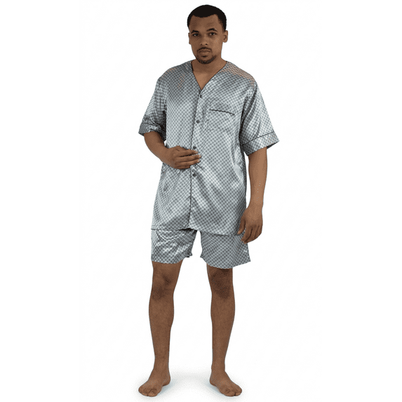 Up2date Fashion Pajamas Set Mens Silk Satin Long Sleeve Loungewear Two-Piece Sleepwear Button-Down Pj with Full Pants