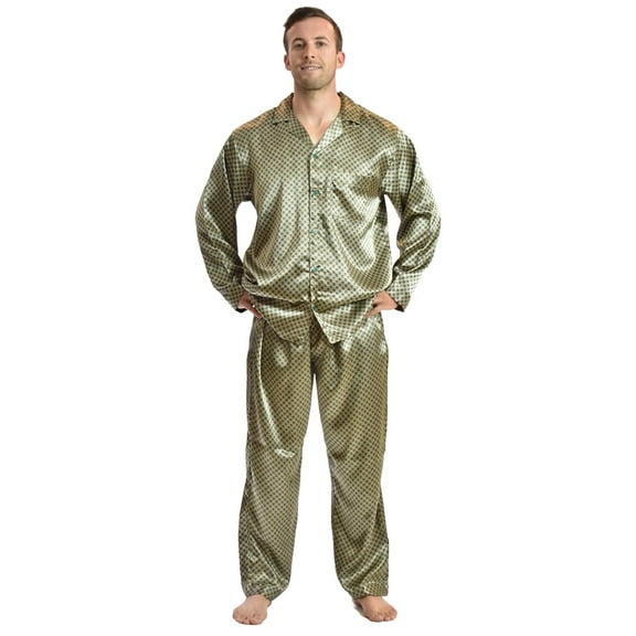 Up2date Fashion's Men's Tie Print Satin Classic Pajama Set