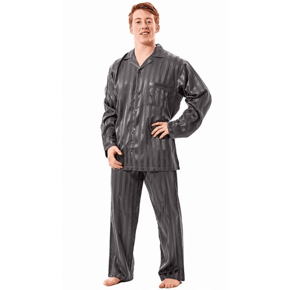 Up2date Fashion Pajamas Set Mens Silk Satin Long Sleeve Loungewear Two-Piece Sleepwear Button-Down Pj with Full Pants