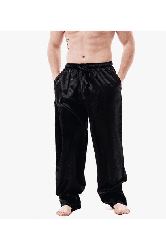 Men's Satin Silk Pajama Pant PJ Bottoms Comfy Lounge Sleep Pants with Pockets & Drawstring