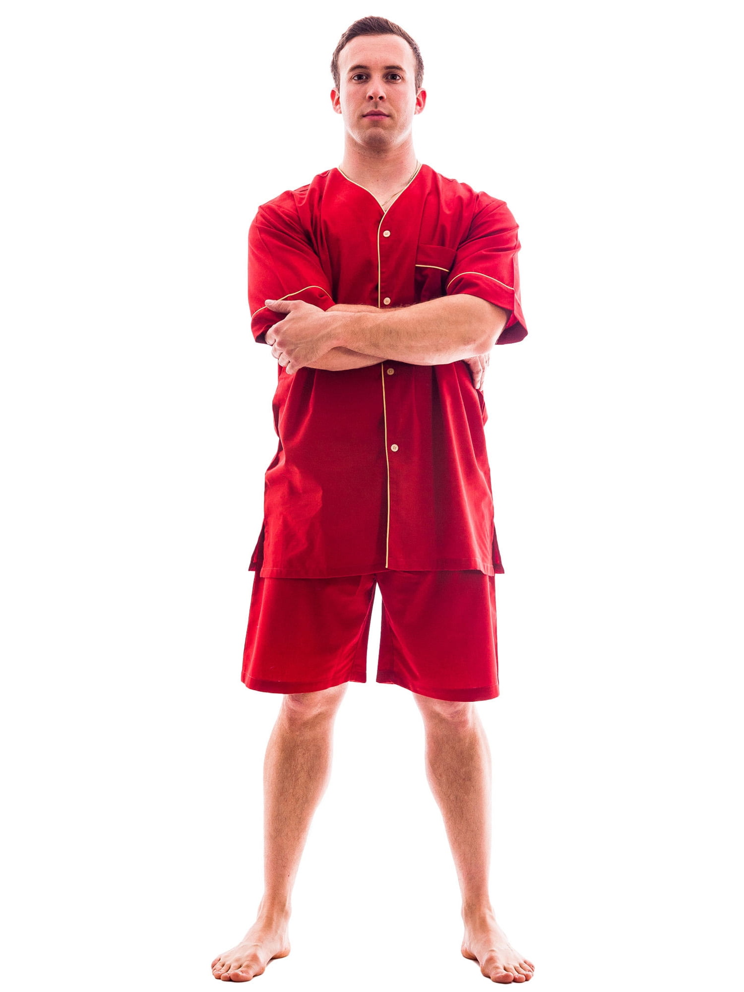 Up2date Fashion's Men's Woven Short-Sleeve Pajama Set with Shorts