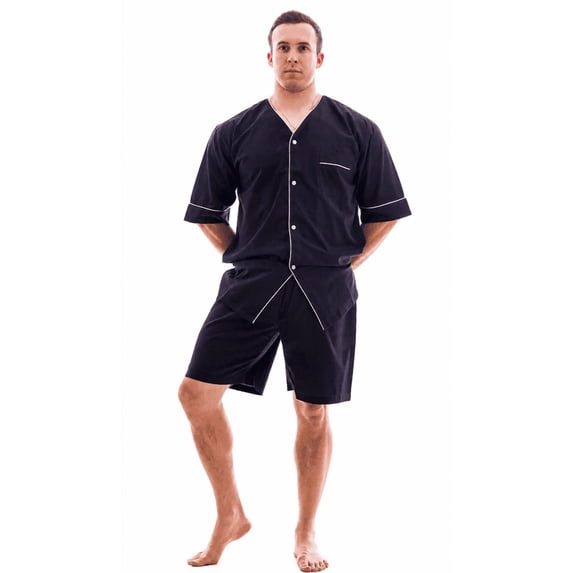 Up2date Fashion Men's Woven Short Sleeves Pajama Set with Shorts Lightweight Loungerwear