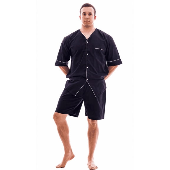 Up2date Fashion Men's Woven Short Sleeves Pajama Set with Shorts Lightweight Loungerwear