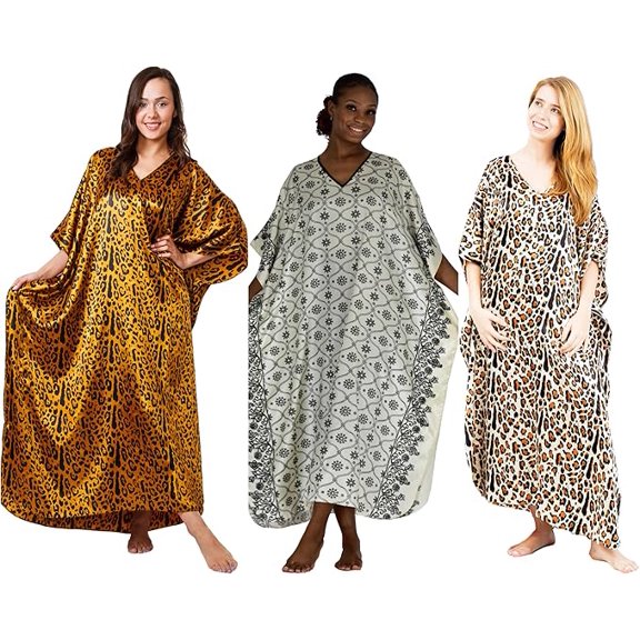 Up2date Fashion's Satin Caftans Gift Collection, 3 Printed Caftans, One Size Plus, Special#21