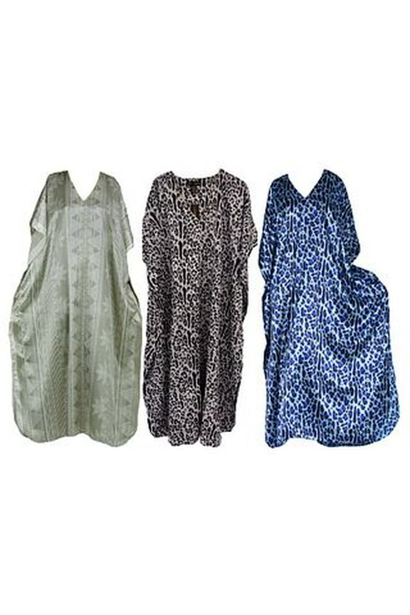 's Three Women's Pretty Print Satin Caftans / Kaftans Value Pack #14