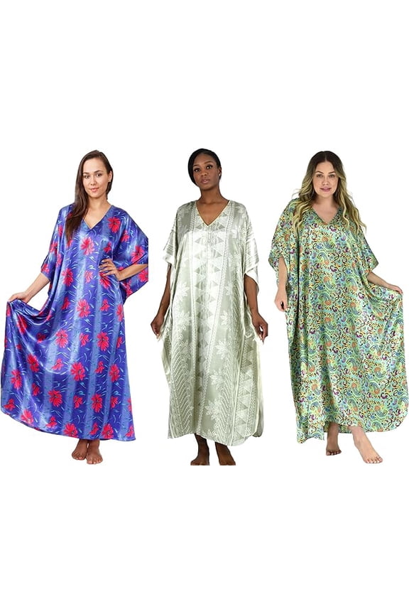 's Three Women's Pretty Print Satin Caftans / Kaftans Value Pack #22