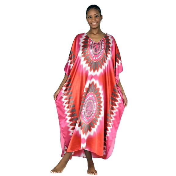 Up2date Fashion's Women's Caftan / Kaftan, Coral Lotus Print, One Size, Style Caf-24C3
