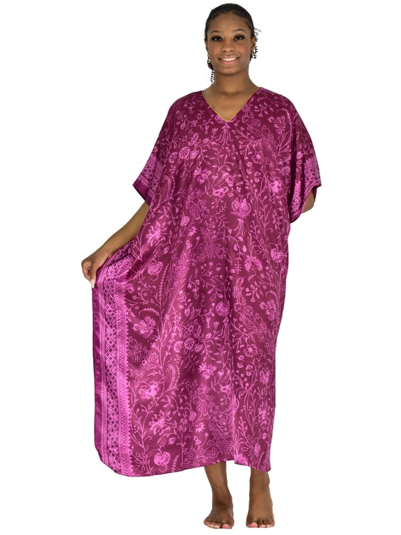 's Women's Caftan / Kaftan / Muumuu / Mumu, Purple Floral Print, One Size, Style Caf-50