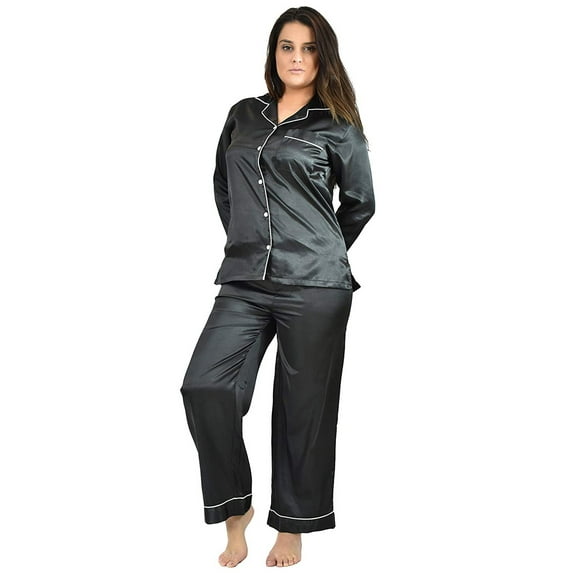 Up2date Fashion's Women's Long Button-Down Satin Pajamas