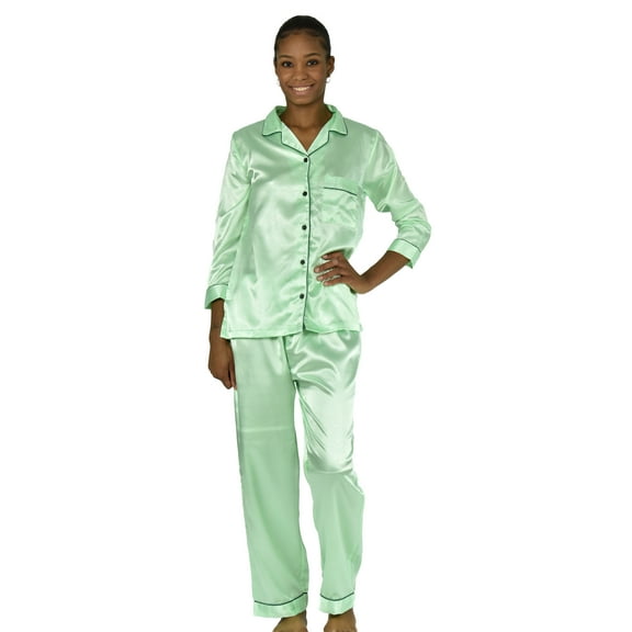 Up2date Fashion's Women's Long Button-Down Satin Pajamas