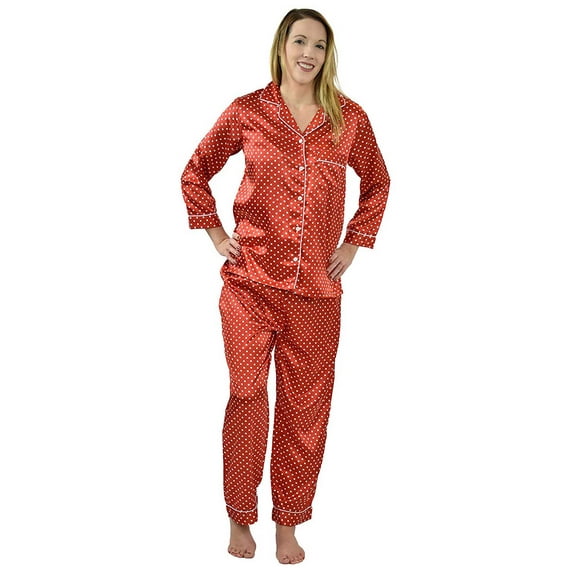 Up2date Fashion's Women's Long Button-Down Satin Pajamas