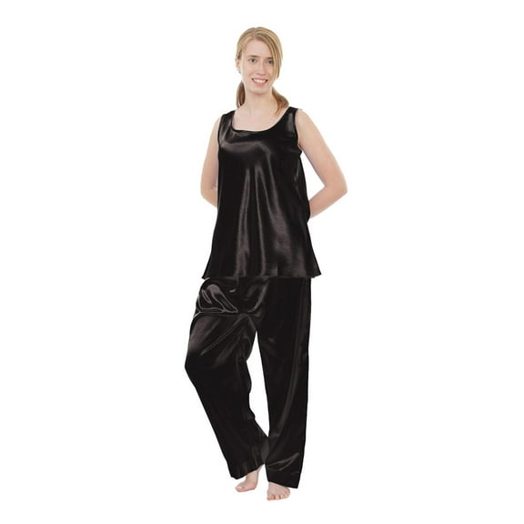Up2date Fashion's Women's Satin Pajama Set with Cami Top in Solid Colors