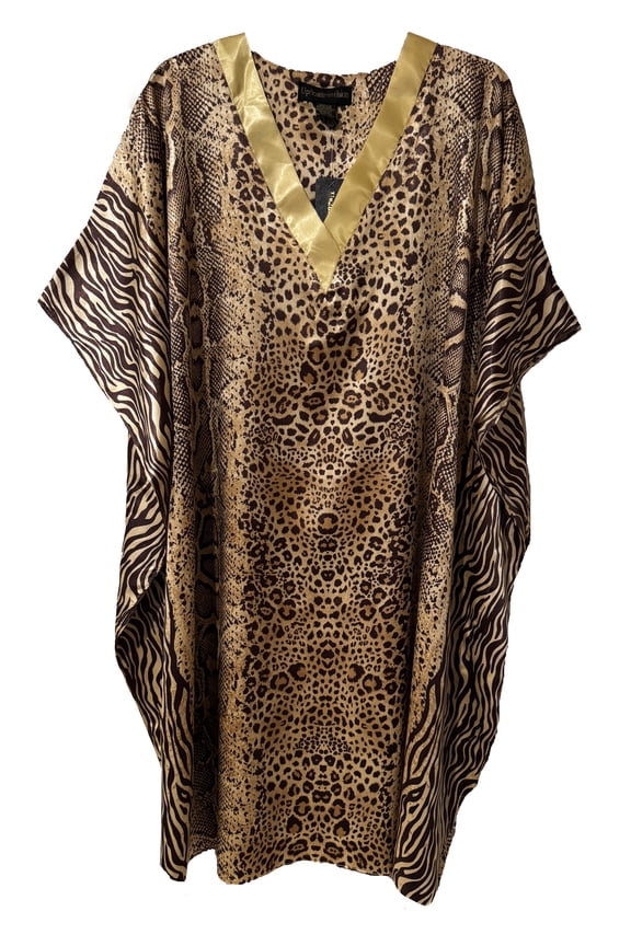 's Women's Satin Short Caftan / Kaftan, Animal Print, CShort-03GD