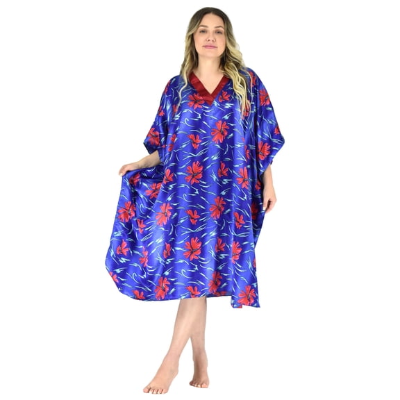 Up2date Fashion's Women's Satin Short Caftan / Kaftan, Deep Sea Lilies Print, CShort-46C2