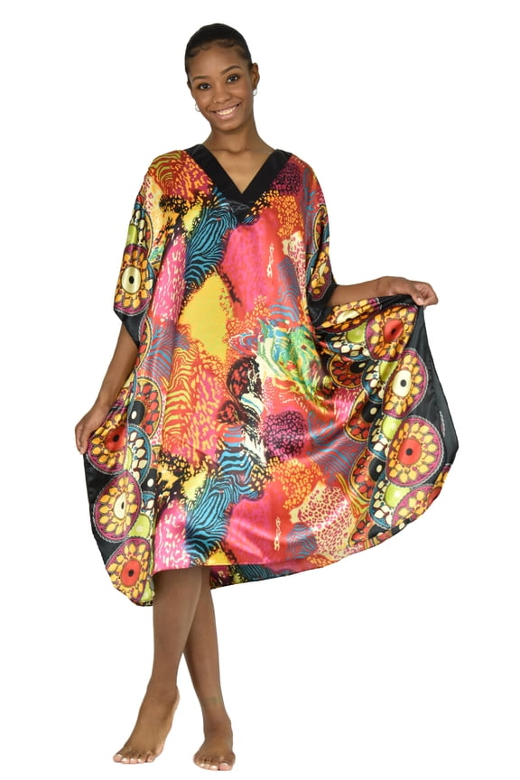 's Women's Satin Short Caftan / Kaftan, Midnigt Safari, CShort-76C2