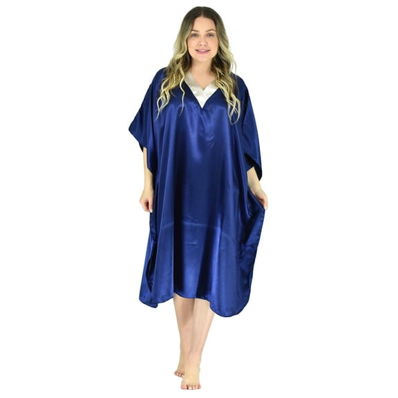 Up2date Fashion's Women's Satin Short Caftan / Kaftan, Navy, Style CShort-NB