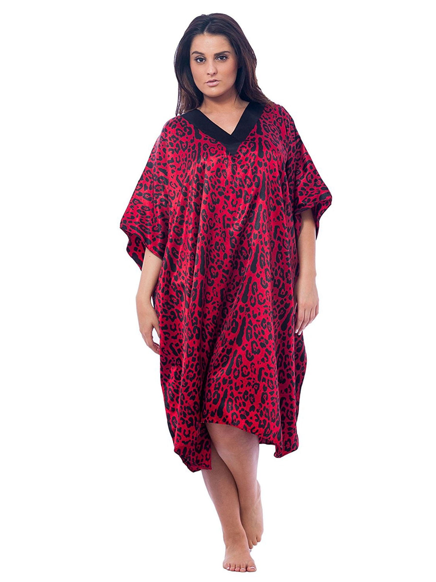 Up2date Fashion's Women's Satin Short Caftan / Kaftan, Red Tiger Animal ...