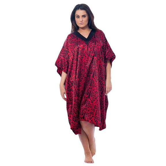 Up2date Fashion's Women's Satin Short Caftan / Kaftan, Red Tiger Animal Print