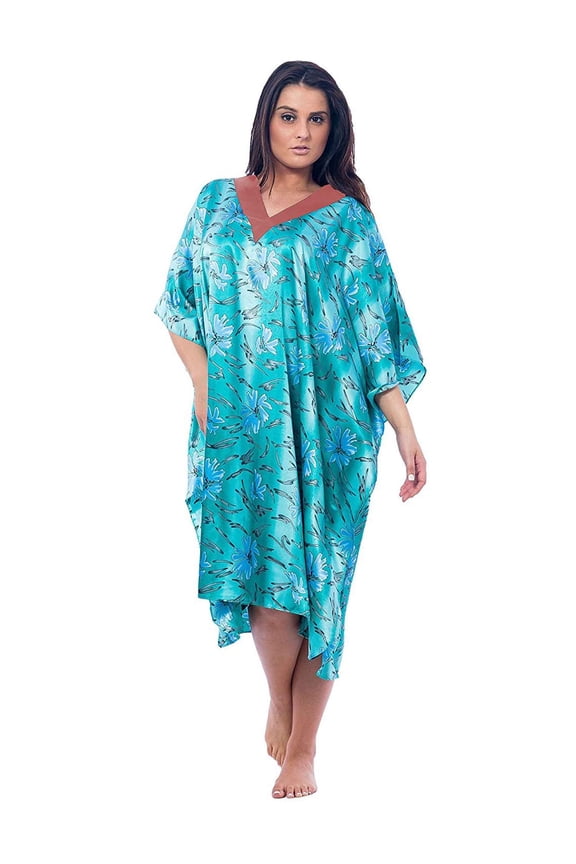 's Women's Satin Short Caftan / Kaftan, Underwater Lilies Print