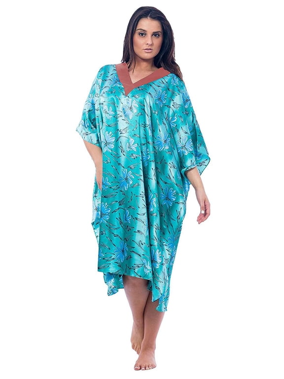 's Women's Satin Short Caftan / Kaftan, Underwater Lilies Print