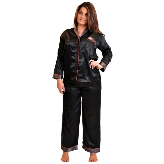 Up2date Fashion's Women's Shawl Collar Satin Pajama Set with Piping