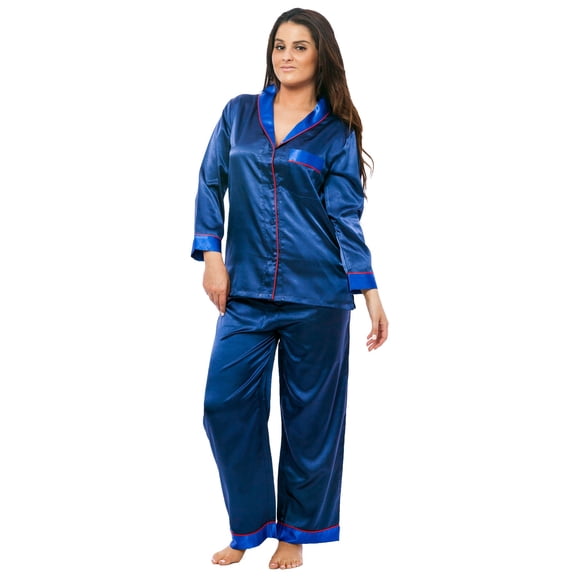 Up2date Fashion's Women's Shawl Collar Satin Pajama Set with Piping