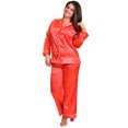 thumbnail image 1 of Up2date Fashion's Women's Shawl Collar Satin Pajama Set with Piping, 1 of 1