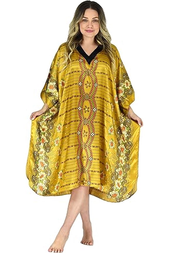 's Women's Short Caftan / Kaftan / Muumuu / Mumu, Golden Delight Print, Style CShort-36C3
