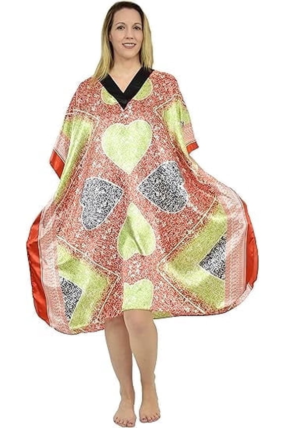 's Women's Short Caftan / Kaftan / Muumuu / Mumu, Red Under Water Lilies, Style CShort-17